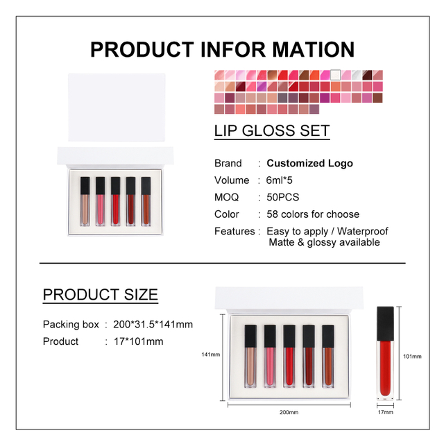 5 Shades Lip Gloss Set