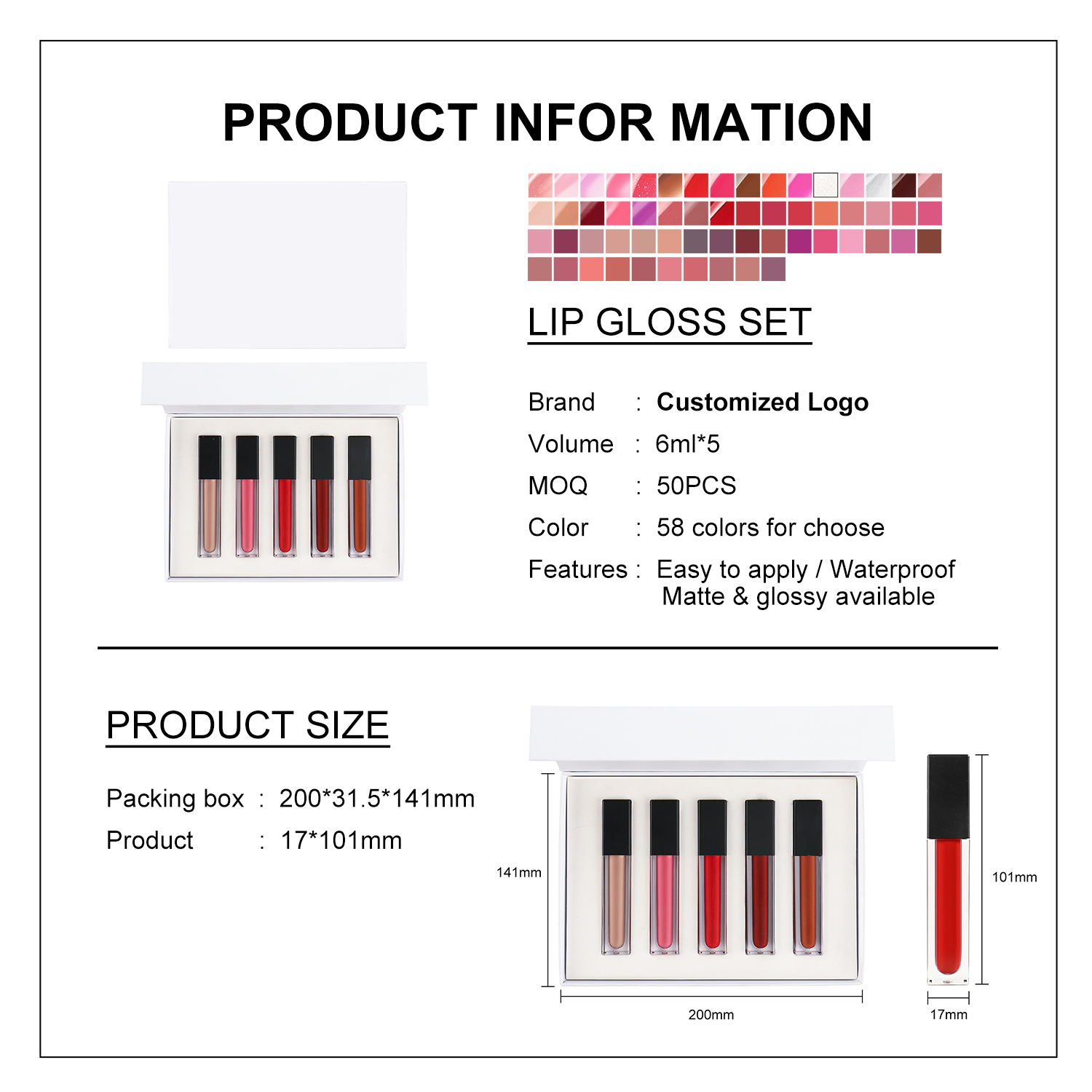 5 Shades Lip Gloss Set